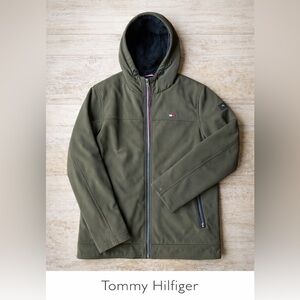 Tommy Hilfiger Olive Green Hooded Soft Shell Jacket | Fleece Lined | Men’s M
